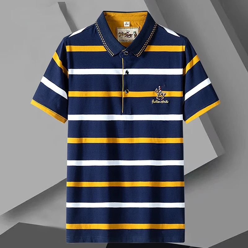 

Summer Short Sleeve Polo Shirts Men 2022 New Cotton Casual Fashion Embroidery Striped Polos Men Brand Quality Baggy Men Clothing