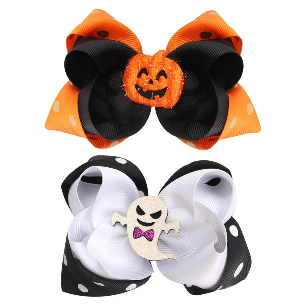 

2Pcs Hair Bow Clips Ghost Pumpkin Hair Bow Barrettes Costume Props
