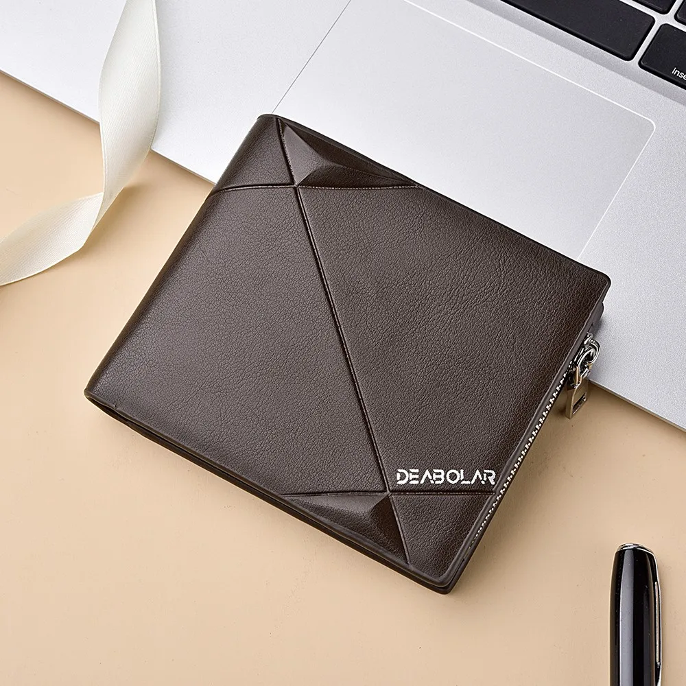 Мужской кожаный кошелек короткий на молнии с карманом для монет винтажный