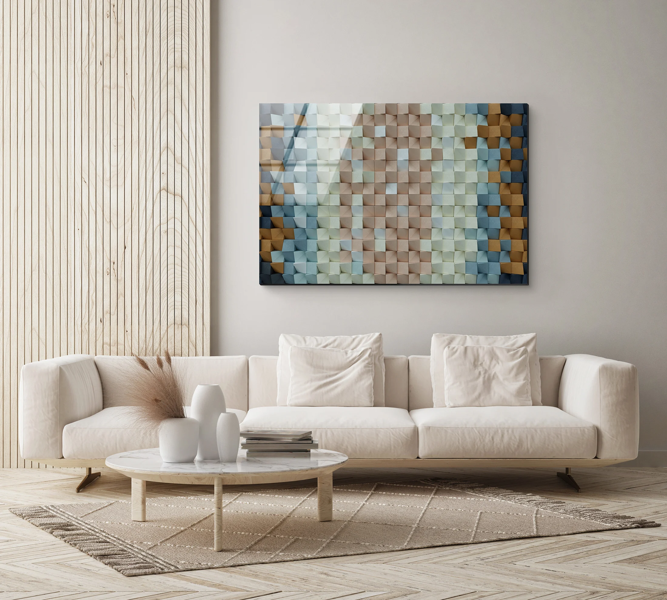 

120X80cm Large Frameless Tempered Glass Art Bedroom Living Room Sofa Backrest Wall Three-dimensional Mosaic Decoration Painting