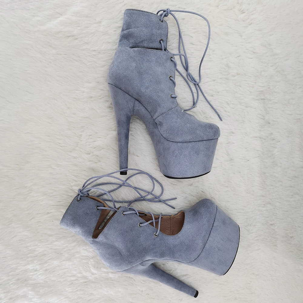 Leecabe  ankle boots  lace up upper  lady's High Heel 17CM/7inches  platform party  shoes Pole Dance boot