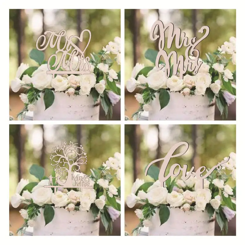 

Wooden Wedding Cake Toppers Just Married Cupcake Decor Mr & Mrs Love Wedding Decor For Weddings Dessert Cake Decor Bridal Shower