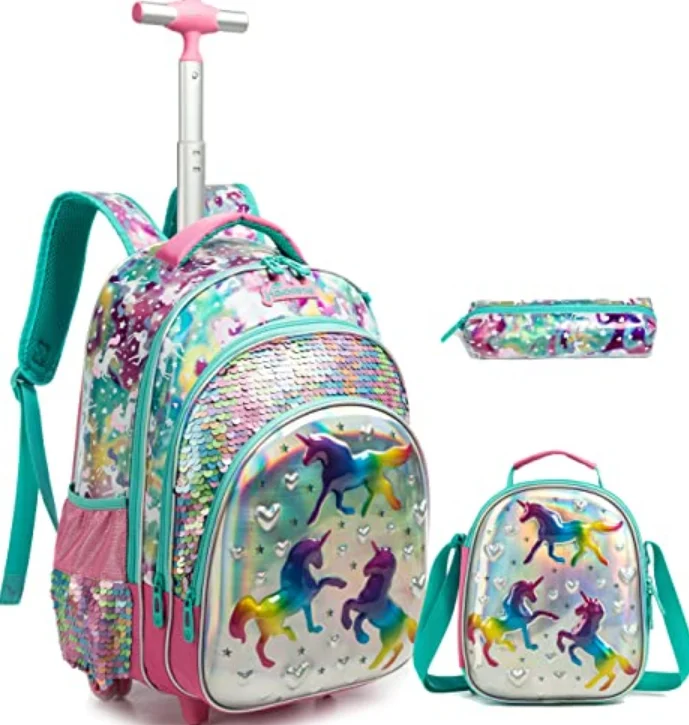 Set For Girls Kids School Trolley Bags With Wheels School Wheeled Backpack For Girls School Trolley Bag