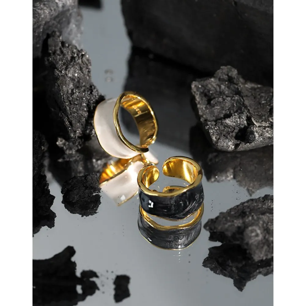 

Darkphoenix-532 Korean Edition Ins Niche Design Sense Light Luxury Drip Glue Sterling Silver Ring Women's Silver Ring