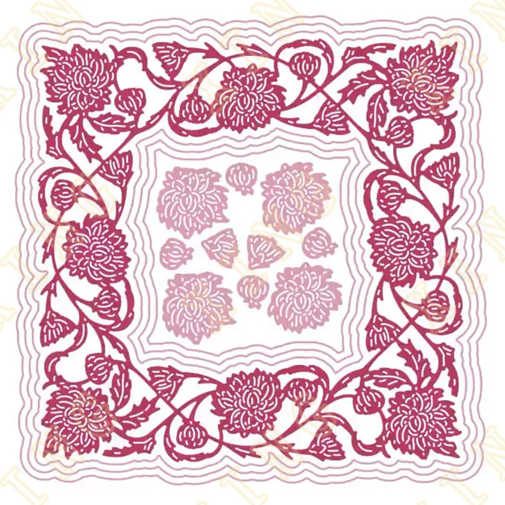 

2022 New Fancy Chrysanthemum Frame Metal Cutting Dies Scrapbook Diary Decoration Embossing Template Diy Greeting Card Handmade