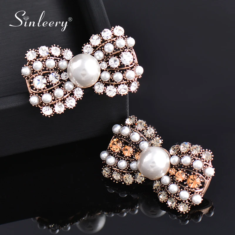 

SINLEERY Vintage Bowknot Cubic Zircon Pearl brooches for women Antique Gold Color jewelry 2022 Female Accessories XZ197 SSP