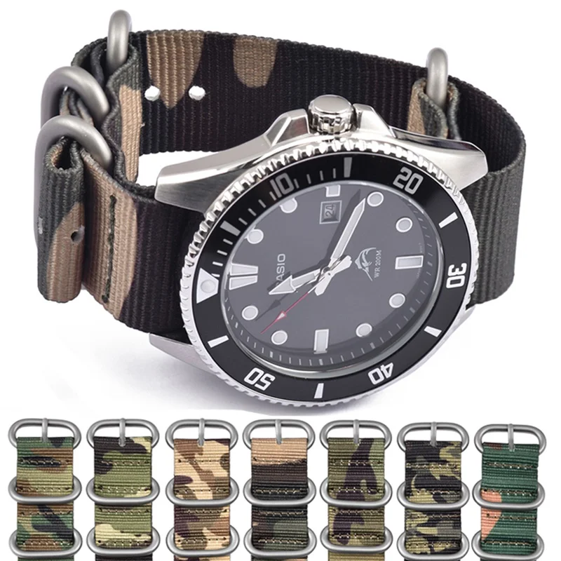 20mm 22mm Seatbelt Watchband Camo Nylon Strap for Seiko James Bond Military Striped Replacement Watch Strap Upgrade Quality
