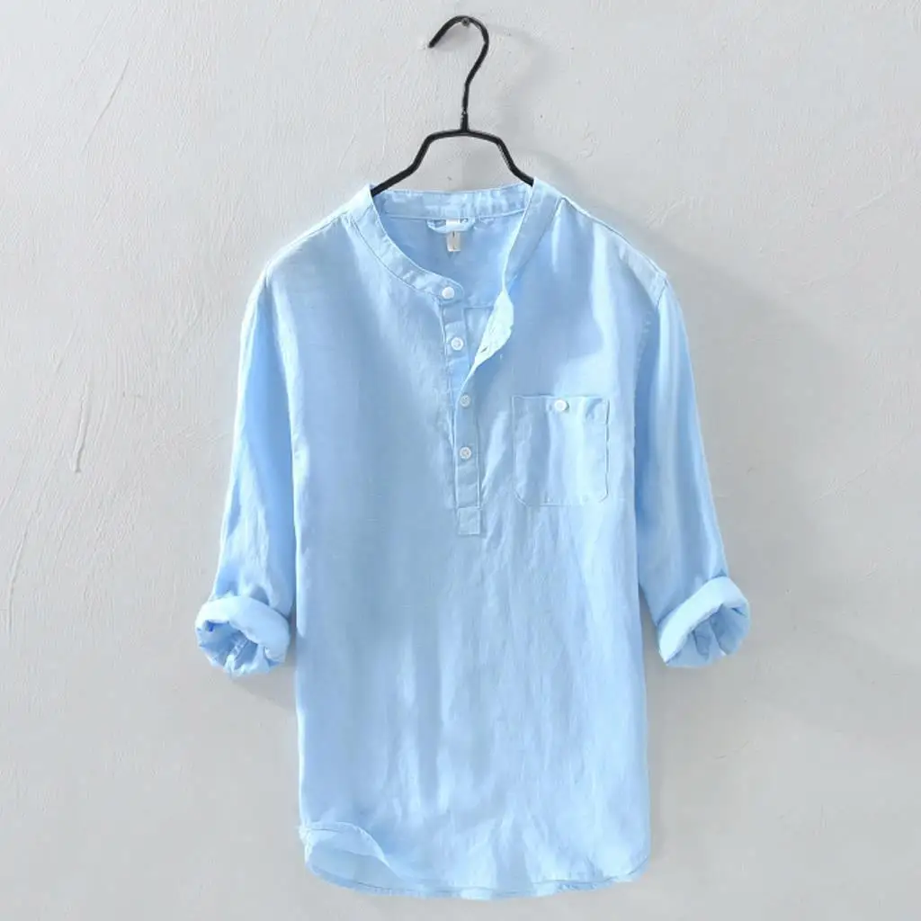 

Cotton men's long sleeve shirt fashion urban stand collar solid color men's shirt