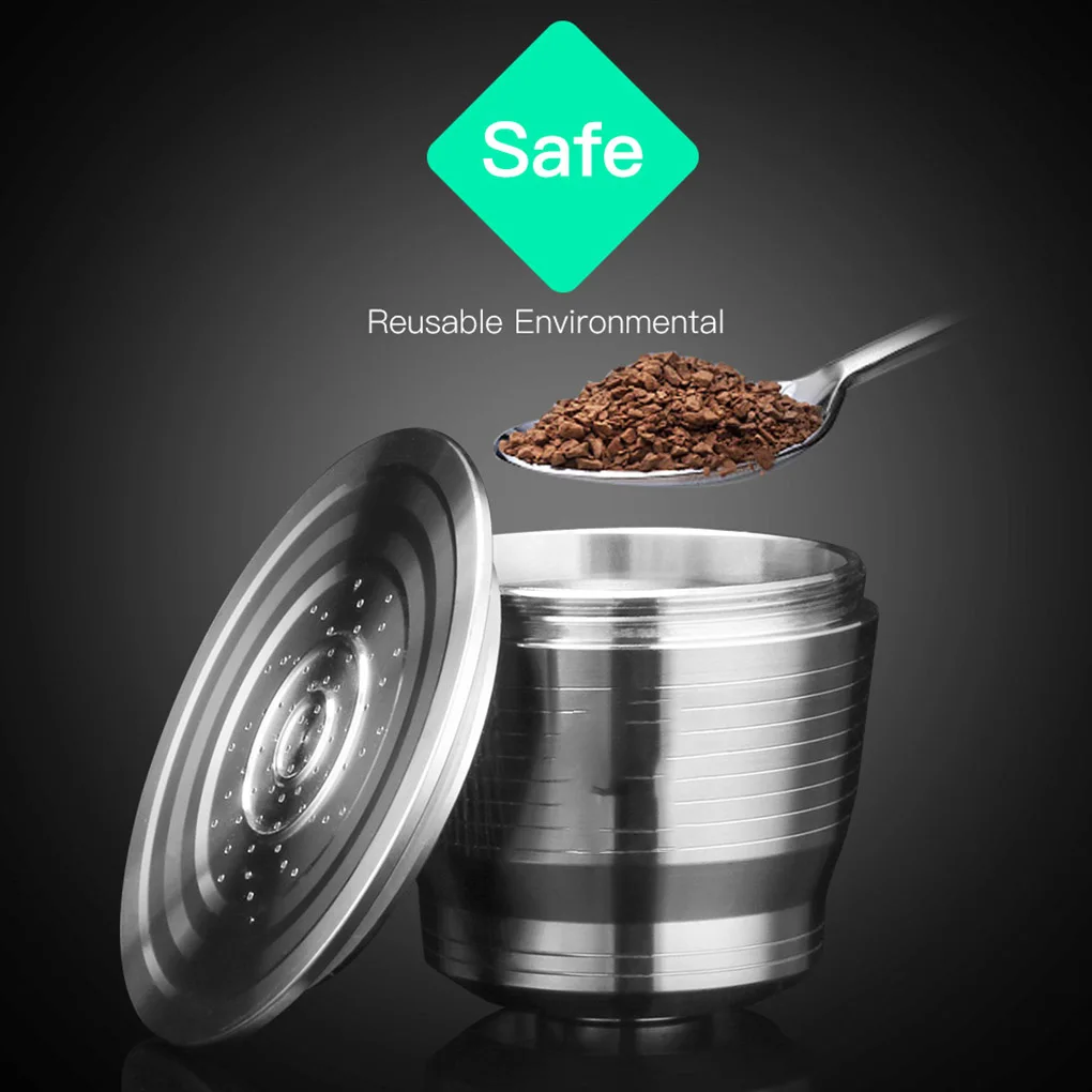 

4PCS Set Stainless Steel Refillable Reusable Coffee Capsule Coffee Tamper Coffee Pod Replacement for Nespresso Machine