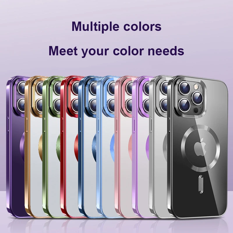 

Golden Shield Electroplating TPU Magnetic Soft Case For 14 13 12 11 Promax Plus Magsafe Wireless Charging Transparent Phone case