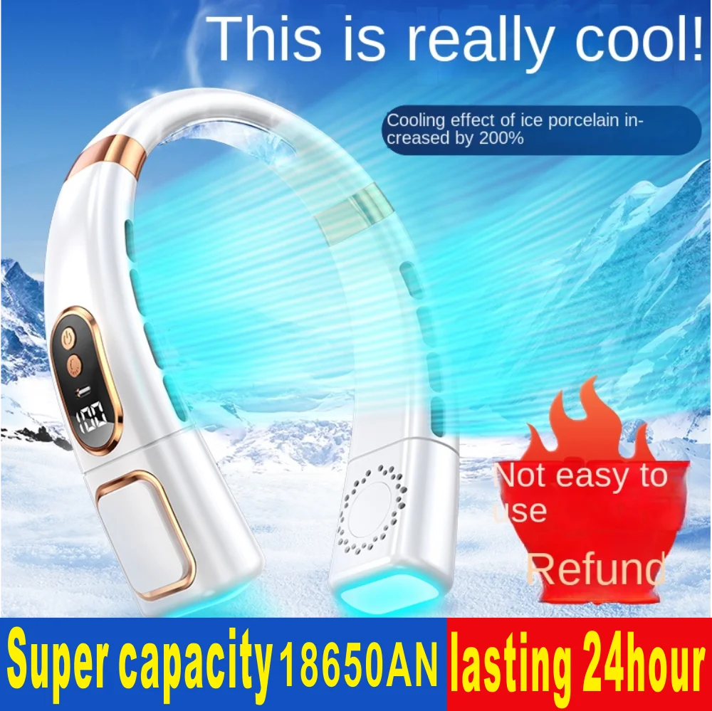 

Fan 18650Ah Super capacity Portable Ventilator Bladeless Cooling Mute Fan Rechargeable Wearable Neckband Fan For Outdoor Indor