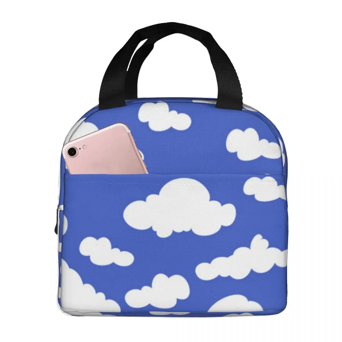 

Cartoon Cloud Lunch Bag with Handle Cloudy Blue Sky Beach Cooler Bag Cooling Aluminum Fancy Thermal Bag