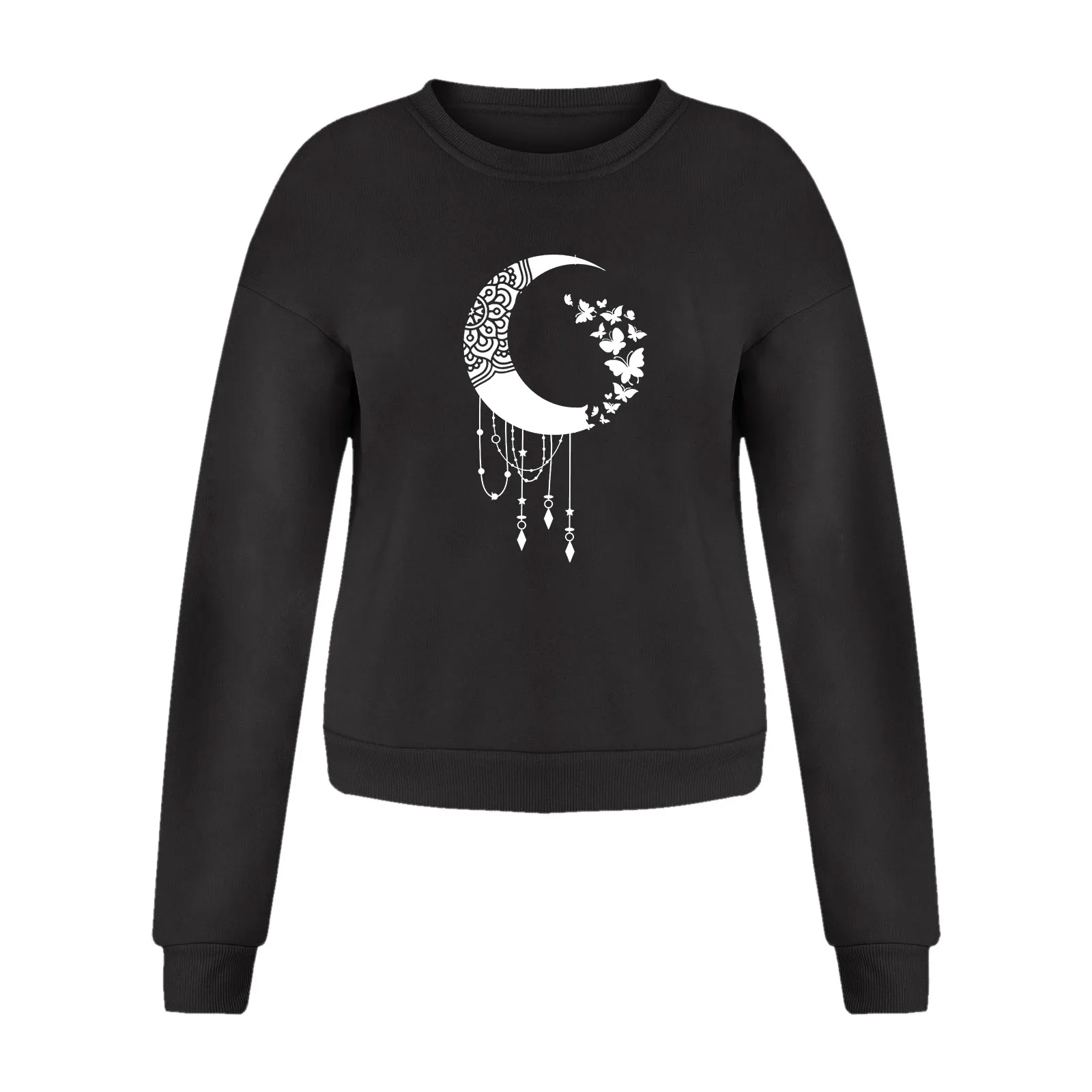 Забавный Женский пуловер в стиле Харадзюку 90-х с принтом Луны однотонный свитшот