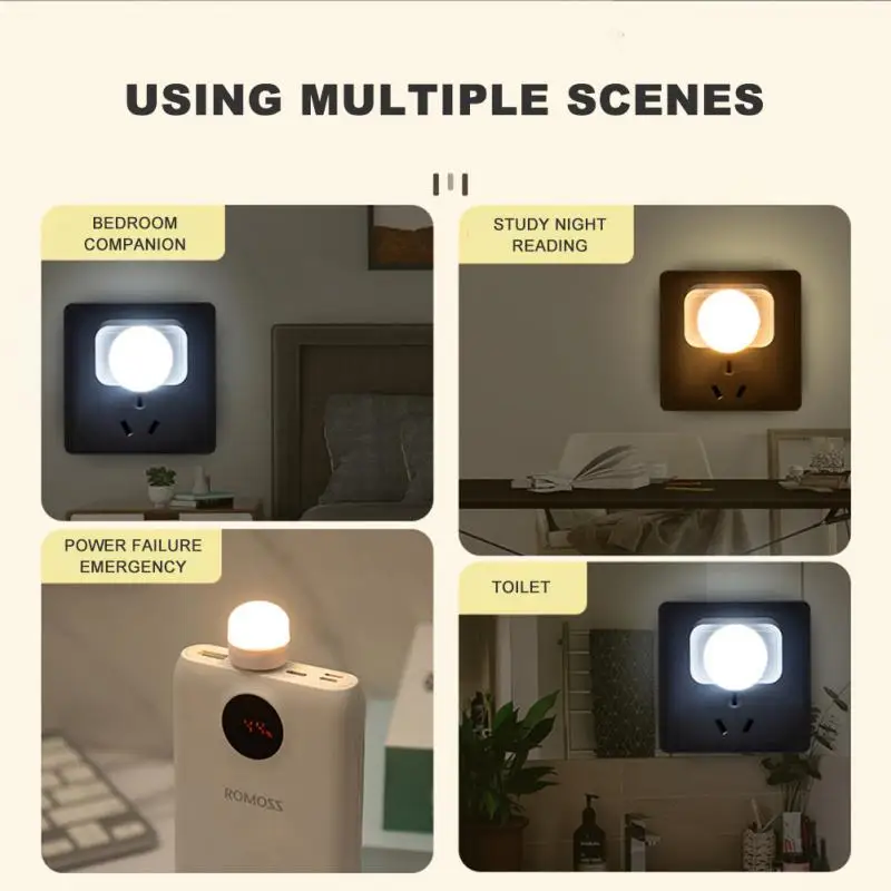 

USB Night Light LED Night Light Mini USB Plug Lamp Power Bank Charging USB Small Round Reading Book Lights Eye Protection Lamps