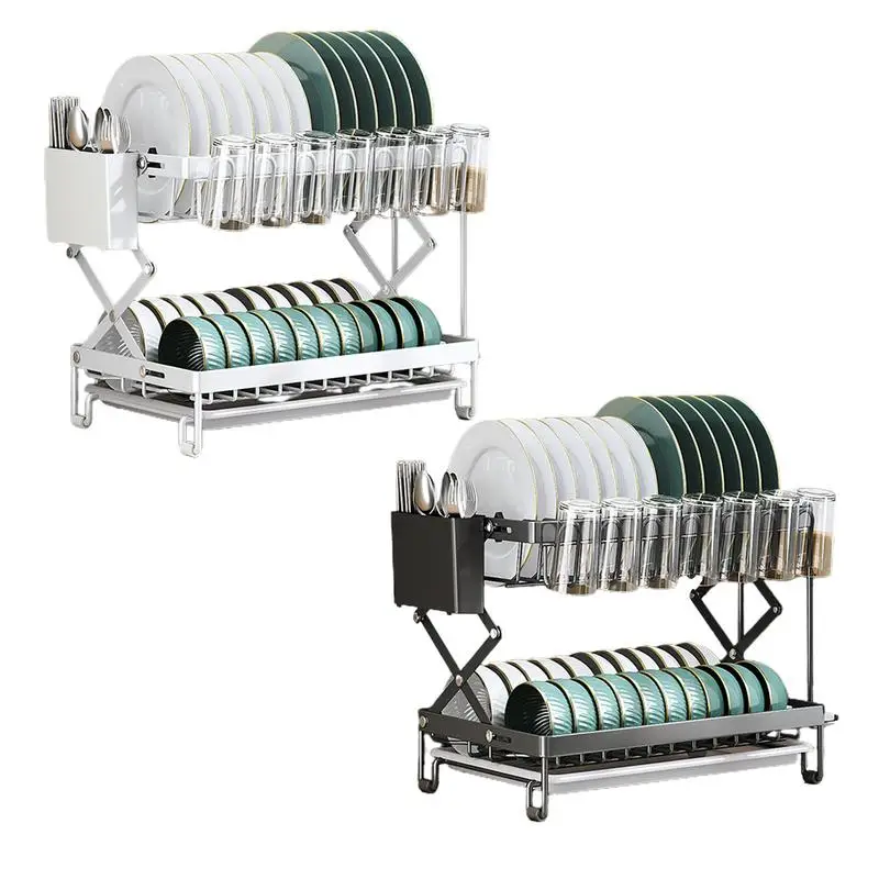 2-уровневая сушилка для посуды с капельным лотком органайзер кухонной раковины