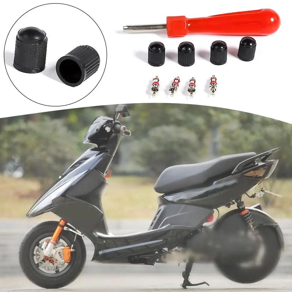 

1Set Tire Valve Service Kit 4 Valve Cores+4 Valve Caps+1 Valve Stem Screwdriver Tire Repair Tools for Car Bike Bus Truck