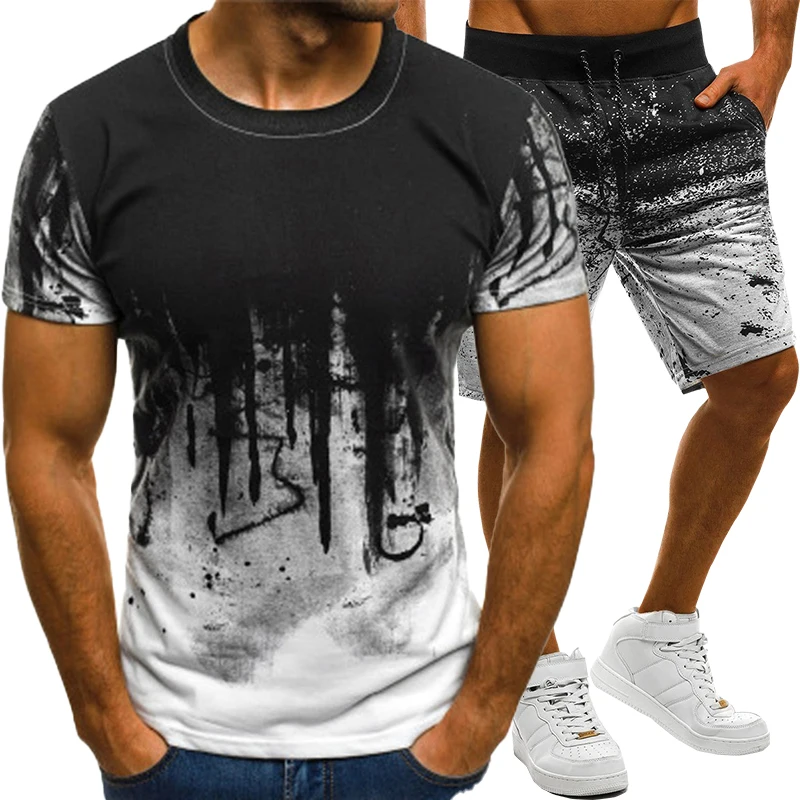 2022 Men's Short-sleeved Printed T-Shirts Shorts 2 Piece Set Summer Mens Tracksuits Ovesized Fashion Male Casual Beach Clothes