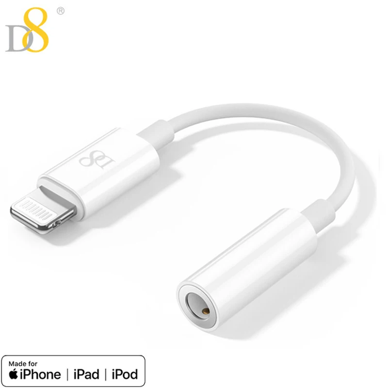 D8 AUX adaptörü MFi yıldırım 3.5mm AUX kablosu iPhone 13 12 11 Pro kulaklık konektörü ses Splitter iOS 14 15 adaptör
