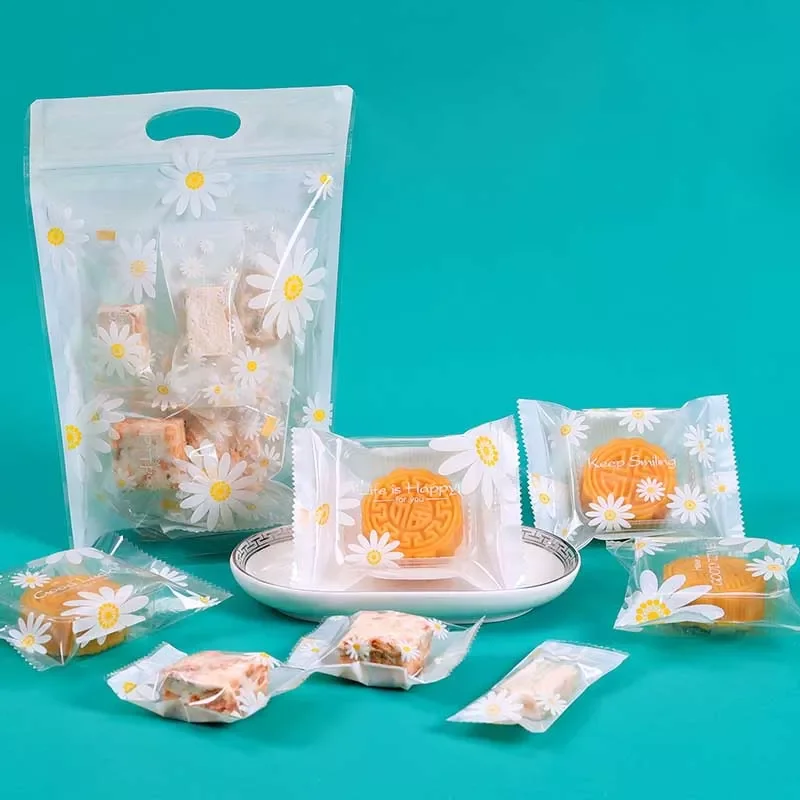 

100Pcs/Pack Gift Bag Daisy Flower Cookie Dessert Packaging Transparent Biscuit Nougat Bags Party Decoration Multipurpose