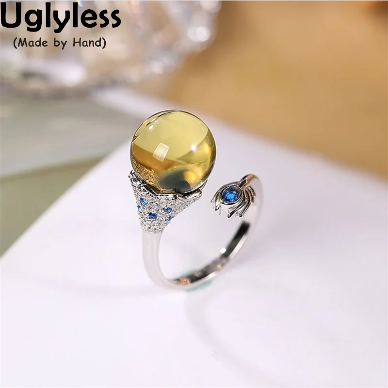 

Uglyless Natural Blue Perot Rings Bracelets for Women Luxury Blue Amber Gemstons Fashion Jewelry Sets 925 Silver Peacock Feather