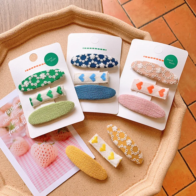 

3PCS/Card Lovely 5 Styles LOVE Sunflower Hairpins Fabric Bow Clips 2021 Korean Creativity Hair Accessories For Baby Girls NEW