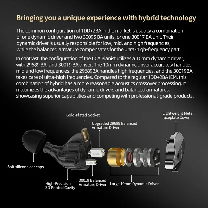 CCA Pianist HiFi наушники 2BA + 1DD гибридные с тройным драйвером стереонаушники изоляцией