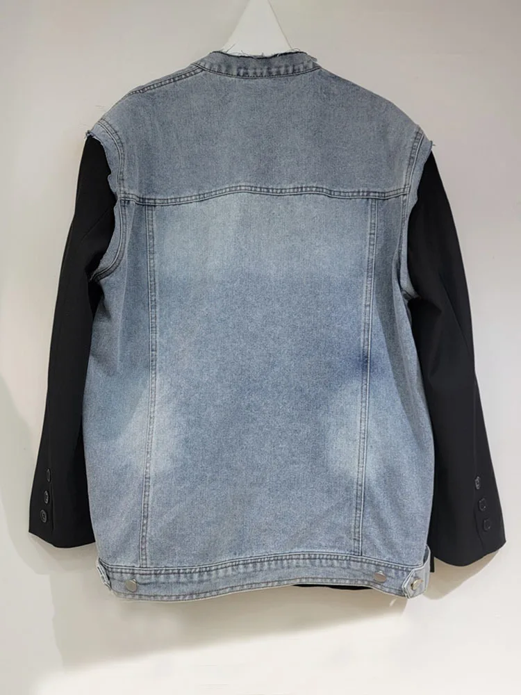 Женский Джинсовый блейзер DEAT однобортный пиджак свободного покроя в стиле