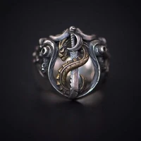 vintage silver color cross shield dragon sword rings for men and womens goth punk adjustable ring anniversary jewelry gifts