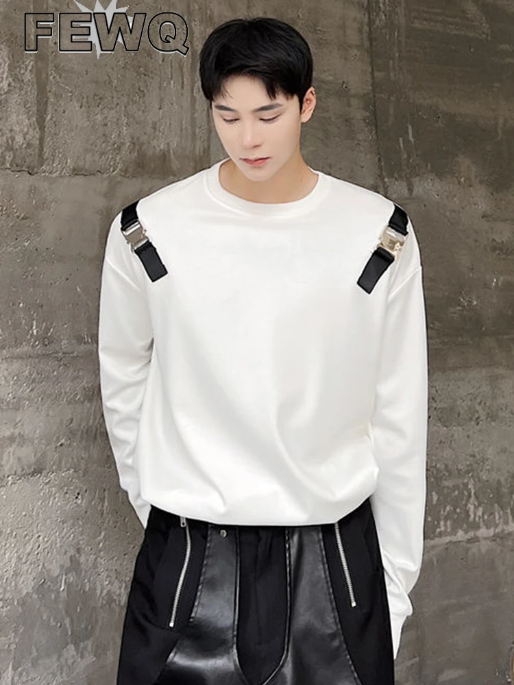 

FEWQ Men Sweatshirt 2022 New Autumn Darkwear Design Metal Decoration Long Sleeve Round Neck Casual Temperament 9A4939