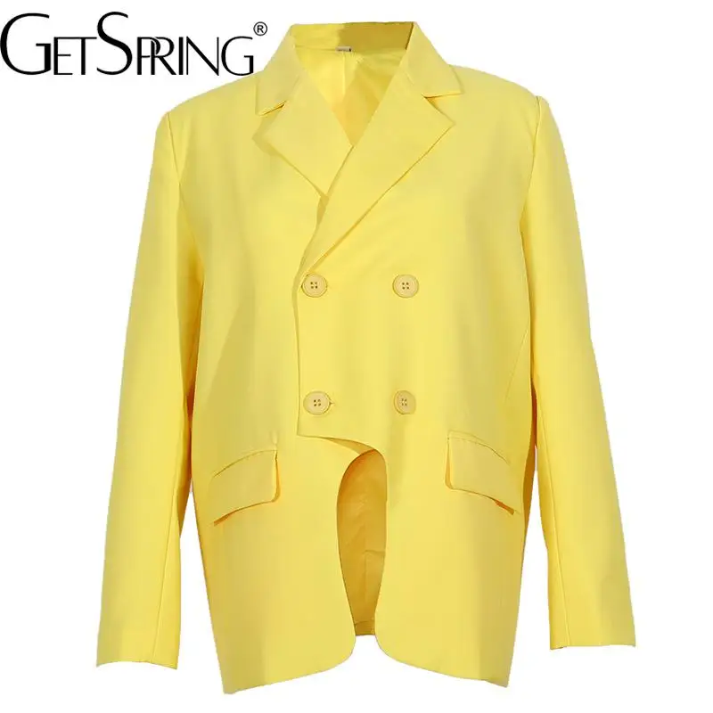 

GetSpring Women Blazer Double Breasted Hem Arc Full Sleeve Ladies Suit Coat Fashion Loose Leisure Women's Suit Jacket 2022 New