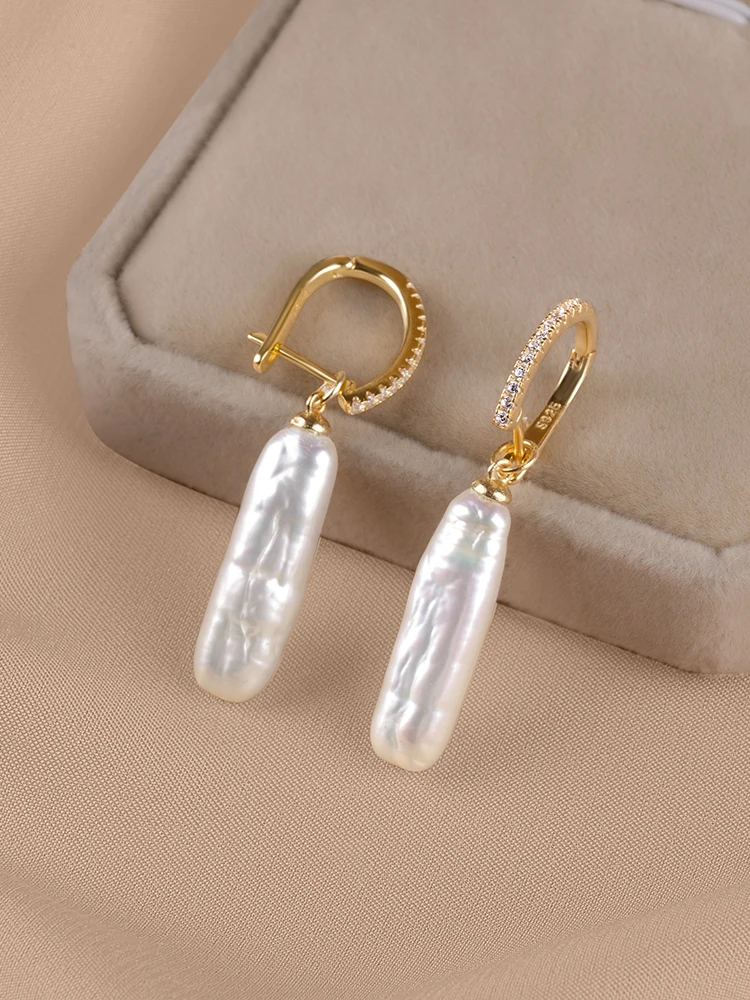 Женские серьги-гвоздики с натуральным пресноводным жемчугом серебро 925 пробы 14 к