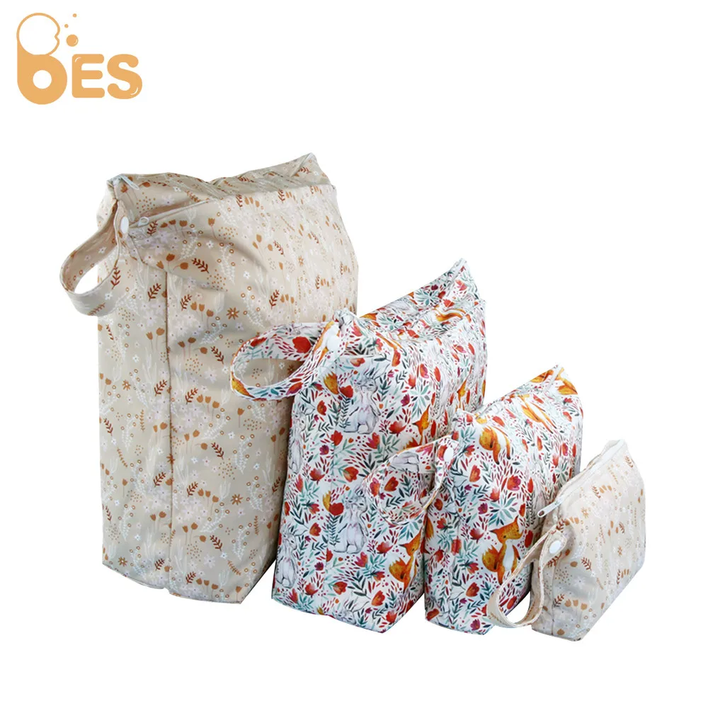 Printed Pocket Nappy Bags PUL Travel Diaper Bag Wet Dry Bags Waterproof Reusable Wet Bag