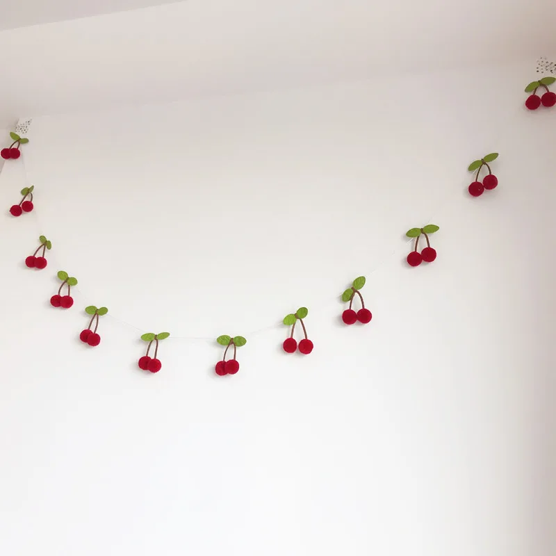 

Cherry Felt Ball Garland Flags Pennant Nordic Kids Room Wall Hanging Decorations Baby Shower Party Banner Home Decor Photo Props