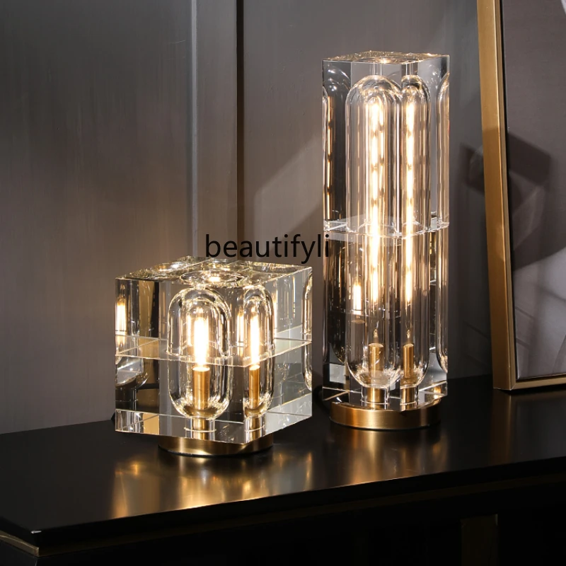 

hj Light Luxury Crystal Lamp Copper Post-Modern Personality Study and Bedroom Bedside Creative
