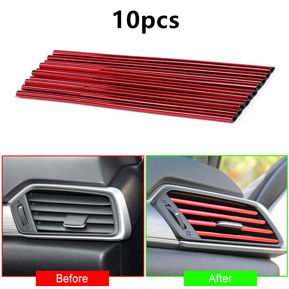 

10pcs 20cm Red Car Air Conditioner Outlet Decorative Moulding Trim Strips Cover U Shape Auto Interior Accessories Silver Blue