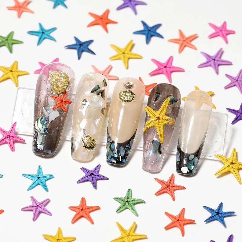 

10Pcs Summer Design Nail Art Natural Starfish Designer Charms 10 Colors Nail Natural Decoration Manicure Sea Nail Accessories