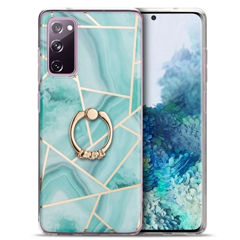 

Marble Ring Holder Case For Samsung Galaxy Note 20 Ultra 10 Plus S20 A32 A52 A72 A51 A71 S21 FE Plating Soft IMD Silicone Cover