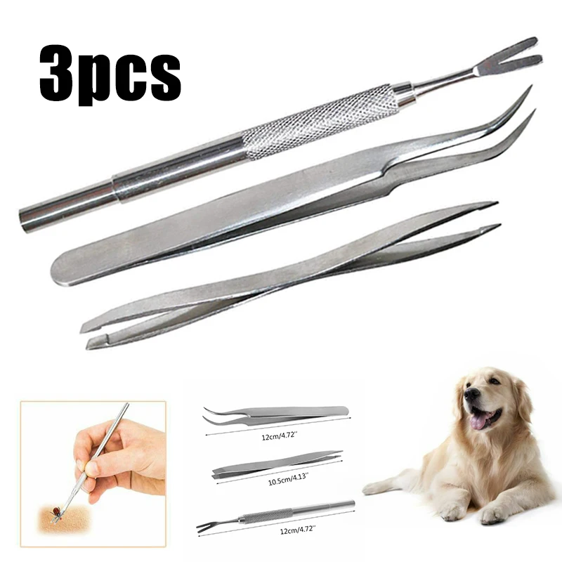 

New 1Set/3pcs Pet Cat Dog Tick Remover Tool Stainless Steel Fleas Lice Tweezers Clip