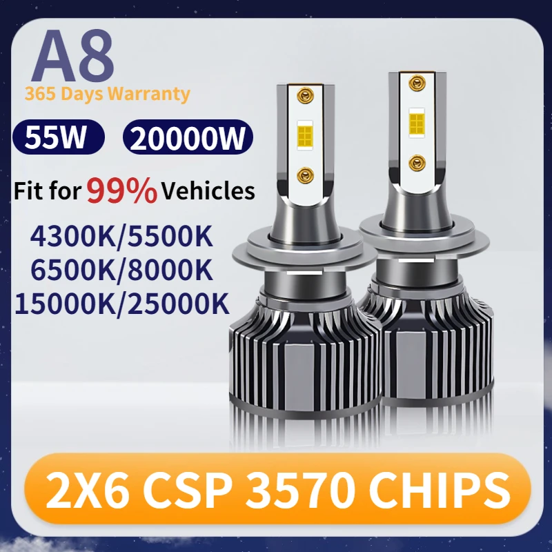 

H7 LED Car Headlight 4300K 5500K 6000K 8000K 20000LM Lamp H1 H4 9005 HB3 9006 HB4 9012 H8 H9 H11 Fog Lights Bulbs Canbus