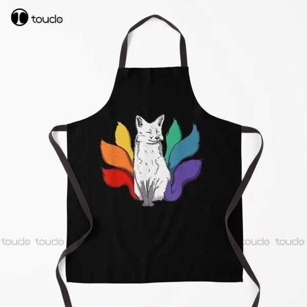 

Japanese Kitsune Fox With Rainbow Tails Lgbt Gay Pride Apron Halloween Apron For Women Men Unisex Adult Household Cleaning Apron