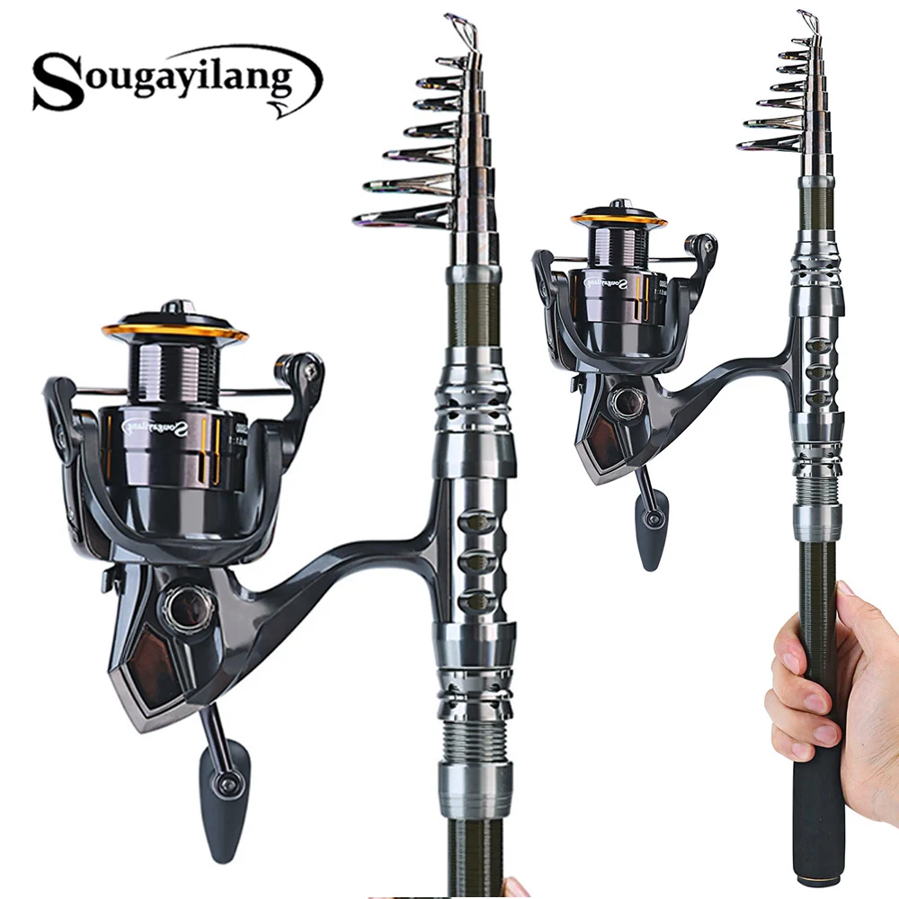 Спиннинг Sougayilang Carbon Telescopic Carp 1.8-3.3m и катушка 13+1BB Metal Spoon Reel Lure для ловли карпа.