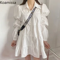 koamissa spring autumn women shirt mini short dress puff long sleeves single breasted korean dresses all match loose vestidos
