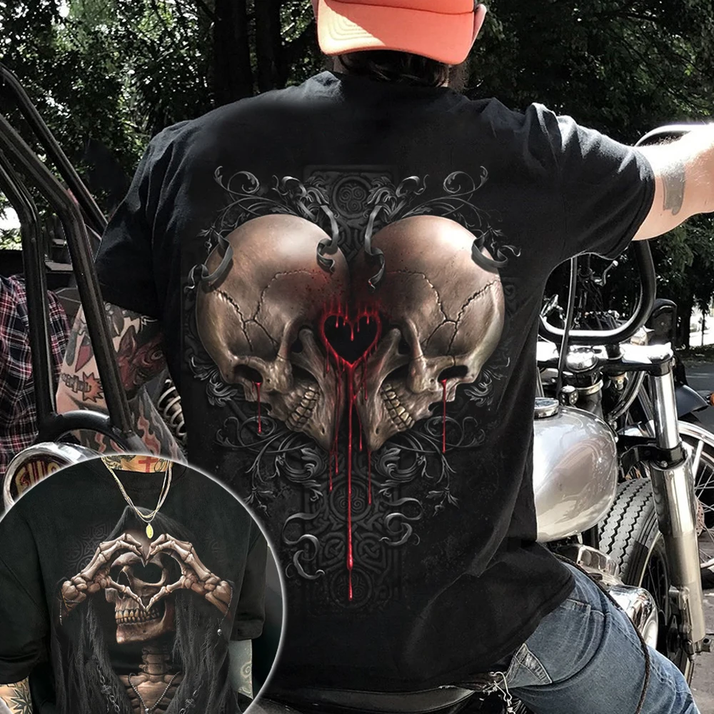 

Футболка мужская с 3D-принтом черепа, винтажная тенниска в стиле панк-скелета, майка в готическом стиле, цвет черный, лето