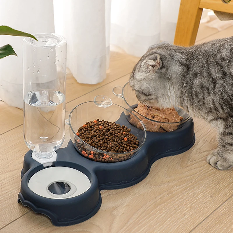 

Cat Bowl Double Bowls Automatic Feeding Water Fountain Dog Bowl Food and Snacks Transparent Plastic Dispensing Bowl Pet Products