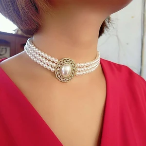Light Luxury Vintage Style 2/3 Layers Pearl Choker Necklace for Women Elegant Pendant Wedding Necklace Fashion Jewelry Partygift