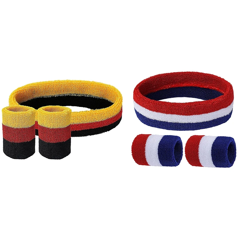 

ELOS-Headband Wristband Set,Sports Headband And Wristband Sports Band Colorful Striped Sweatband For Men And Women