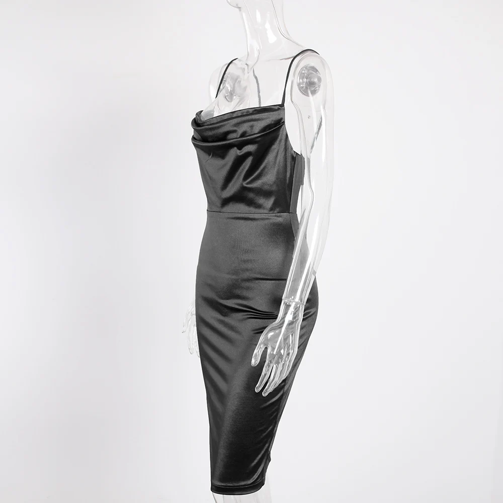 Satin Midi Cocktail Party Dresses Nigh Club Cross Back Strappy Backless Sleeveless Dress |