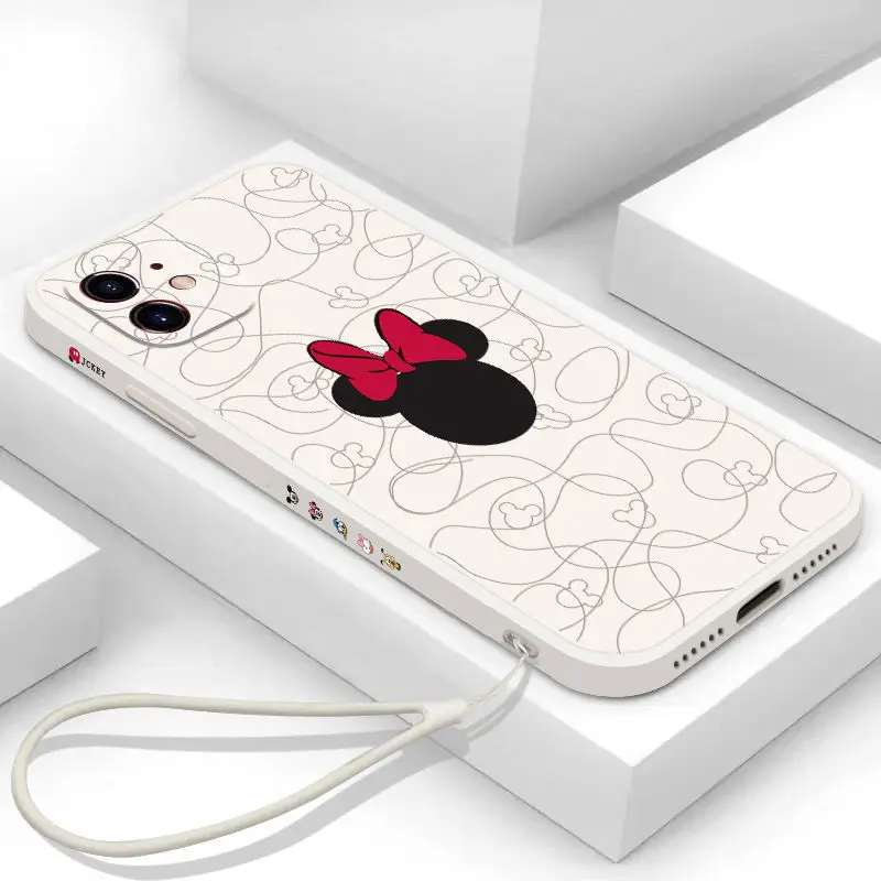 

Disney Mickey Minnie New Cartoon Phone Case with Lanyard for Iphone 13 12 11 Pro Mini XS MAX 8 7 Plus X XR Silicone Soft Cover