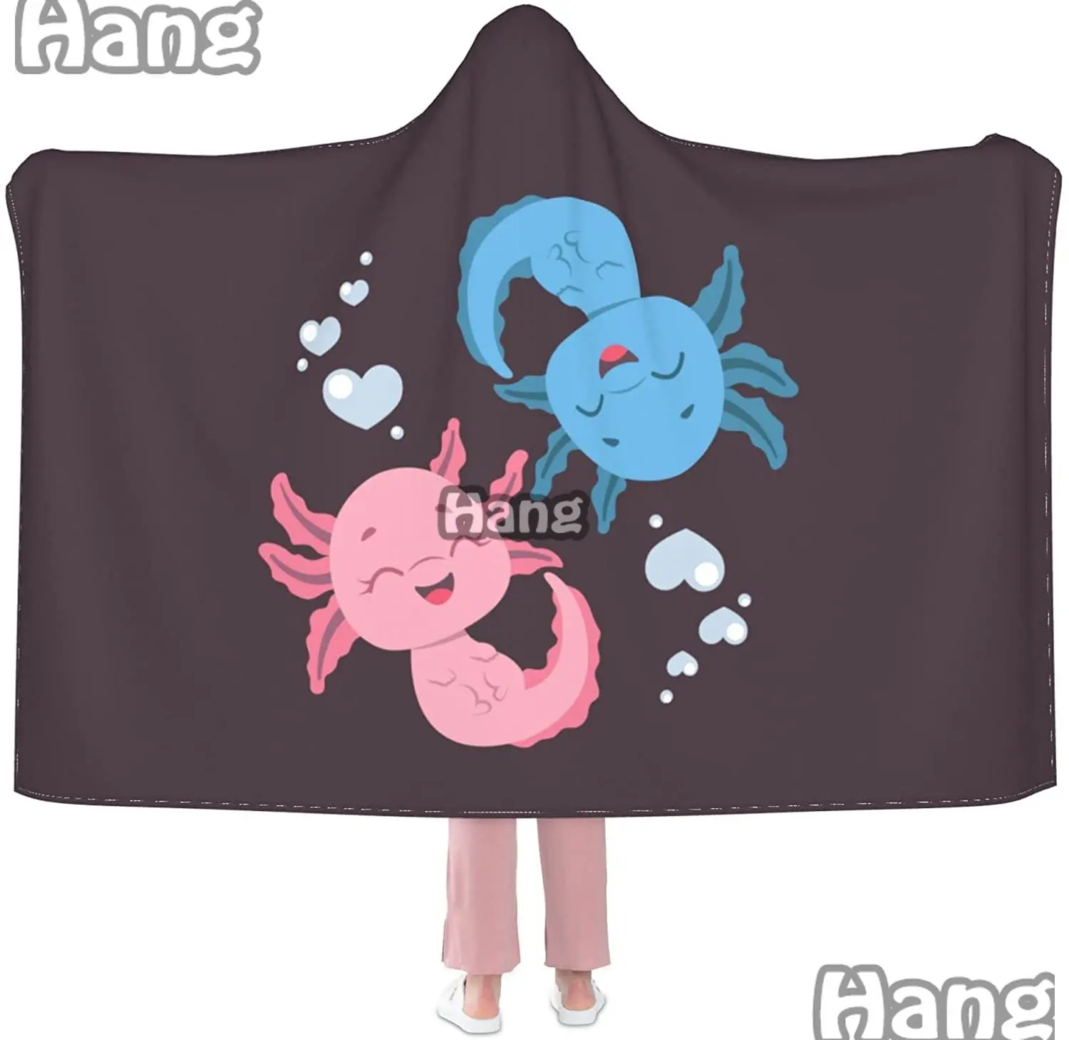 

Cute Axolotl Hooded Blanket Flannel Wearable Throw Blanket,Blanket Hoodie Warm Wearable Blanket Soft Fleece Throw Blankets