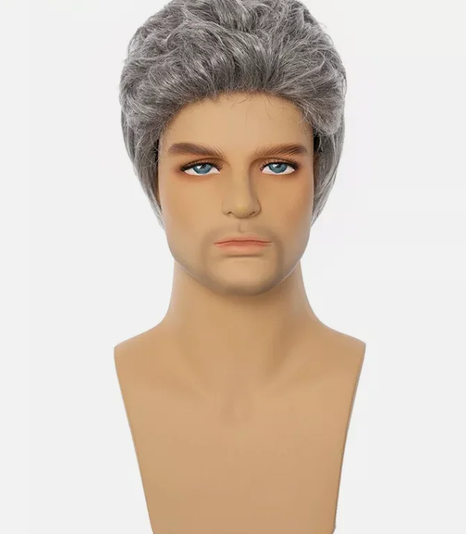 Мужской парик с короткими прямыми волосами серый мужской из синтетического